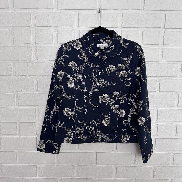 Vintage Pendleton Blazer Blue Floral Print Womens Small Cotton Spandex Pockets - Picture 1 of 13